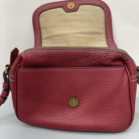 J Crew Signet Crossbody Bag Purse Flap Over Pebbled Italian Leather Red New - Picture 13 of 16